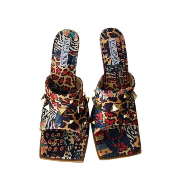 Cape Robbin Womens 10 Popo Slip On Square Open Toe High Heel Mules Multi Print - Picture 3 of 8